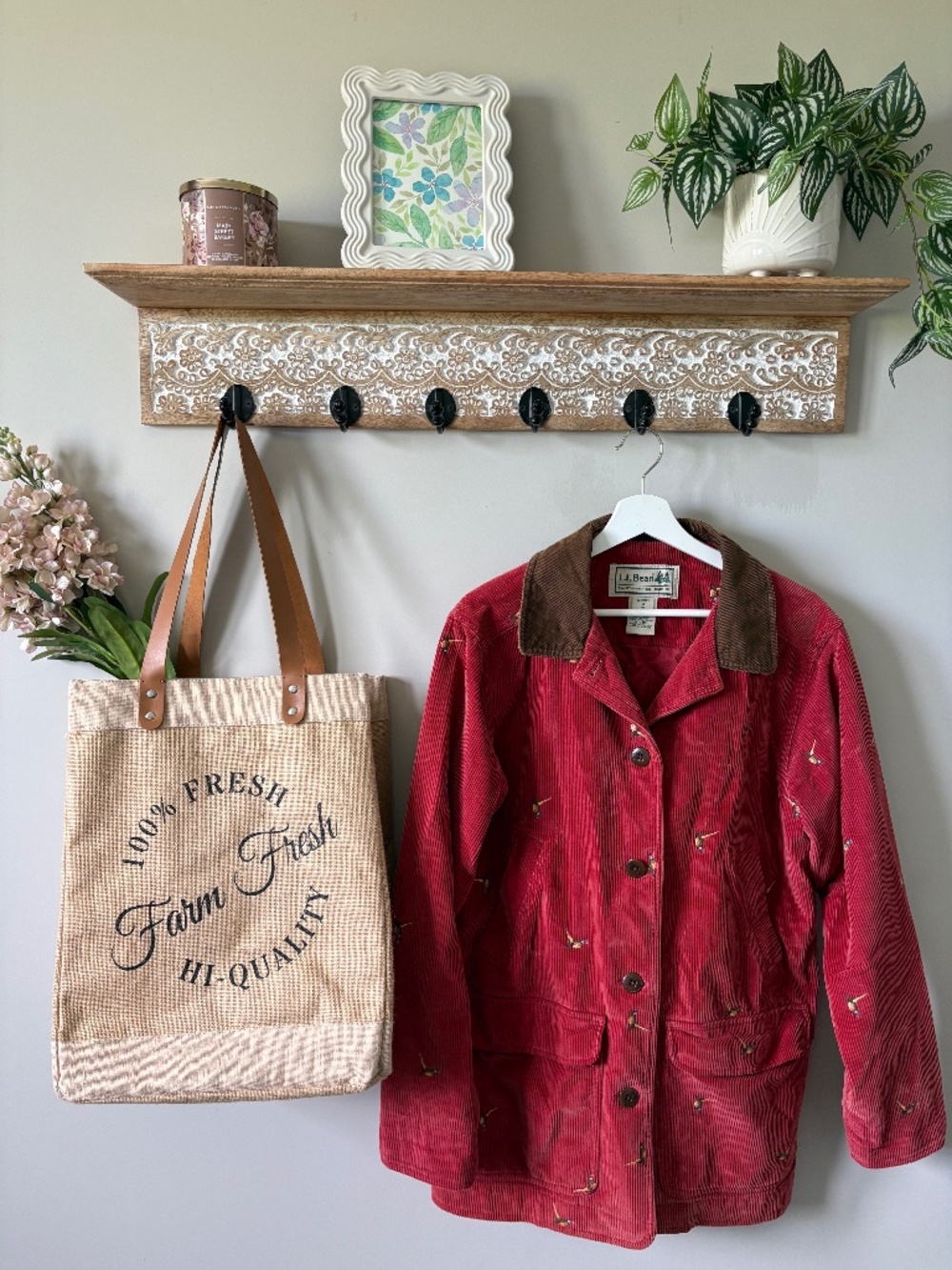 L.L.Bean Red Corduroy Bird Jacket